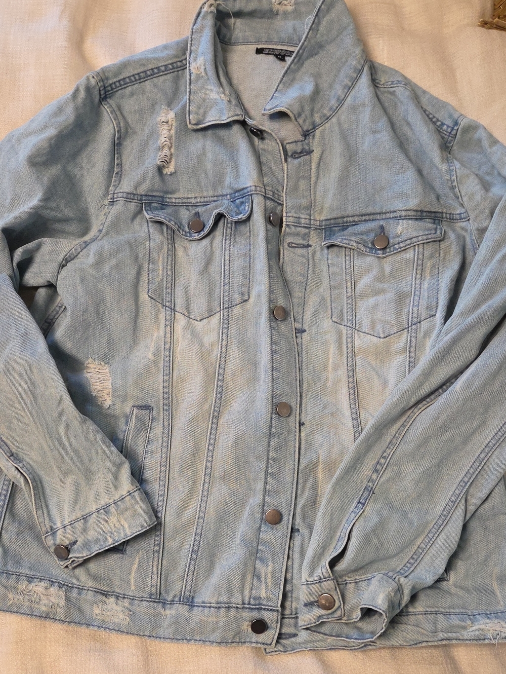 Elwood Light Blue Distressed Denim Jacket - Women Xl